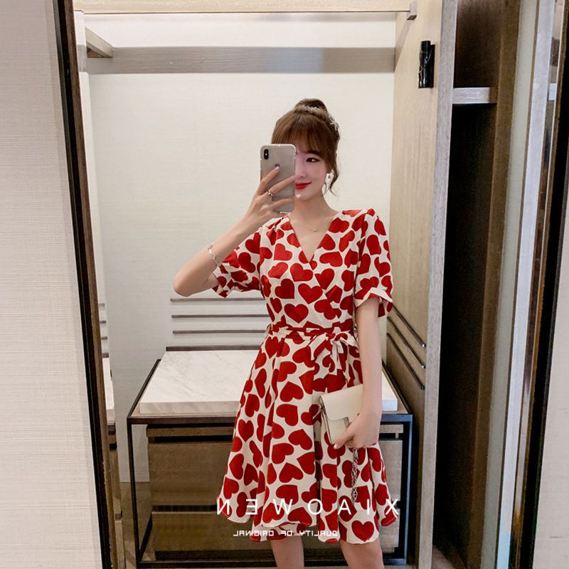 Đầm Chiffon Cổ Chữ V Họa Tiết Chấm Bi Thời Trang Mùa Hè Xinh Xắn Cho Nữ