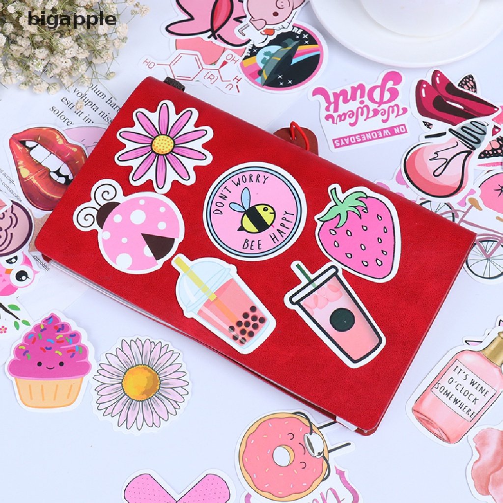 Bộ 50 Đề Can Họa Tiết Hoạt Hình Cô Gái Màu Hồng Dùng Để Trang Trí Vali / Laptop / Xe Đạp