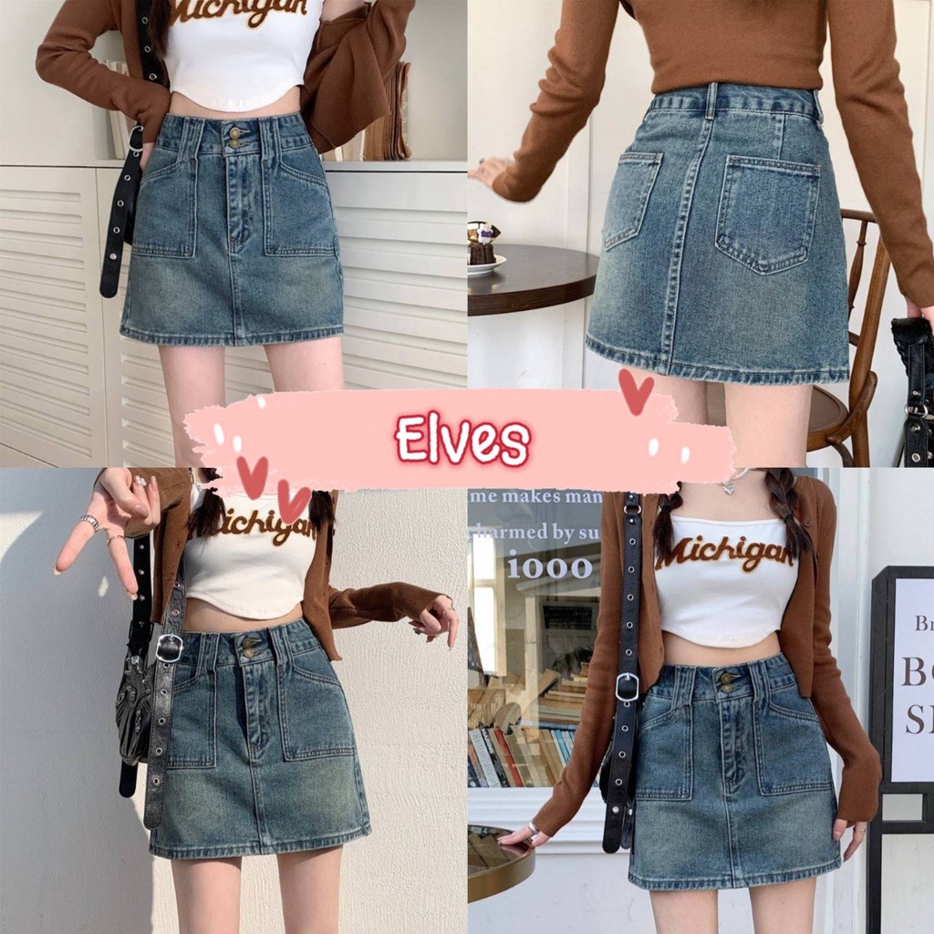 Váy Jeans lưng cao Elves Y2K Rất phổ biến ~ 9144 ~ -NZ