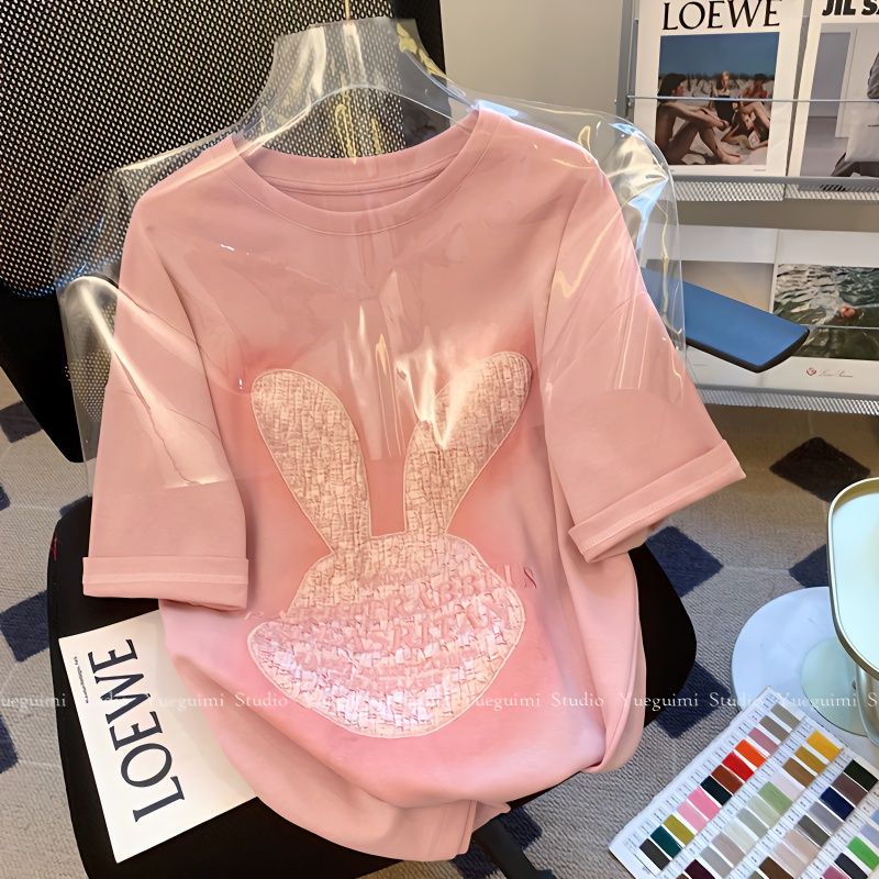 Giảm Giá Thương Hiệu ~ Áo Thun Cotton Nguyên Chất Cao Cấp Tay Ngắn In Hình Thỏ Hồng Ngọt Ngào Mùa Hè Cho Nữ