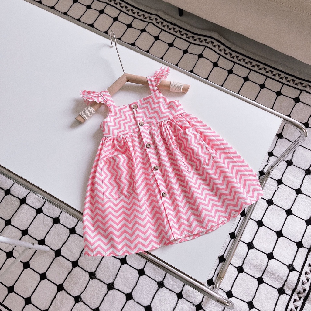 Váy bé gái hai dây cánh tiên phối túi có 2 màu hồng, xám