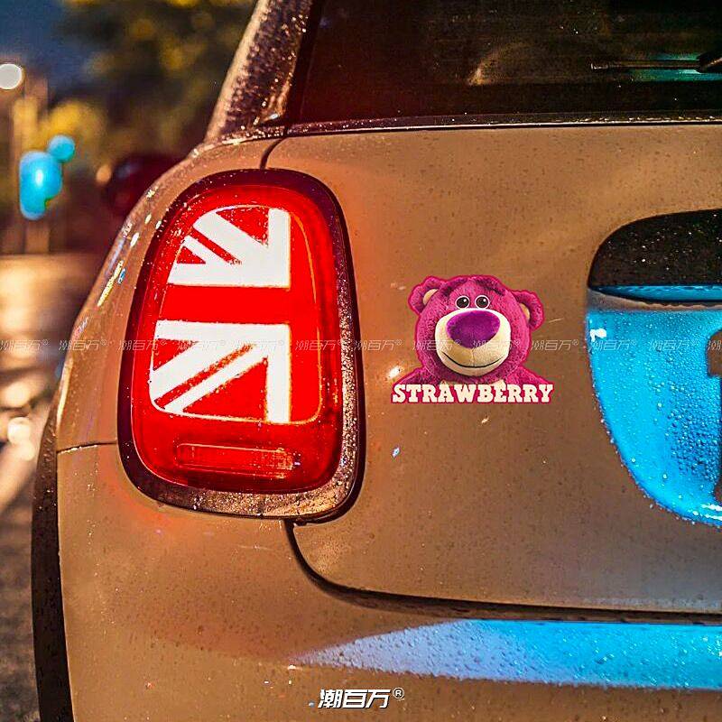 Strawberry Bear Cartoon Car Stickers Trunk Electric Car Decal Car Window Cute Decorative Stickers Car Waterproof Sticker fLIr