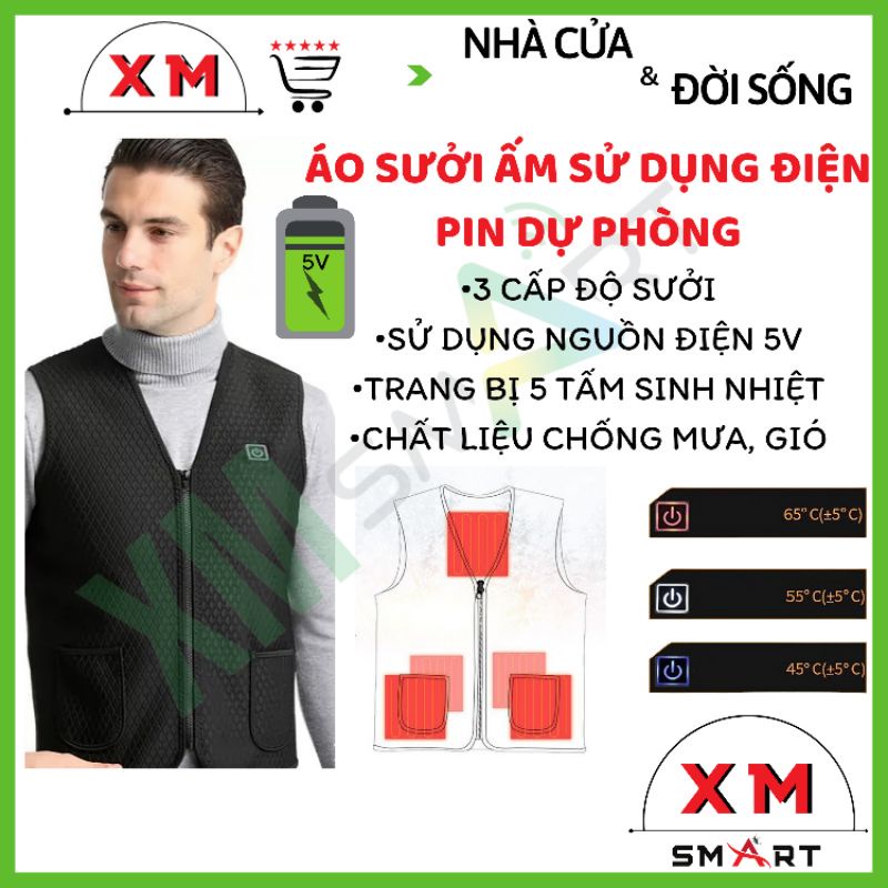 Áo Khoác sưởi ấm sử dụng điện từ pin dự phòng,Có điều chỉnh nhiệt độ từ 45- 65 độ - áo khoác sưởi - LOLUSO