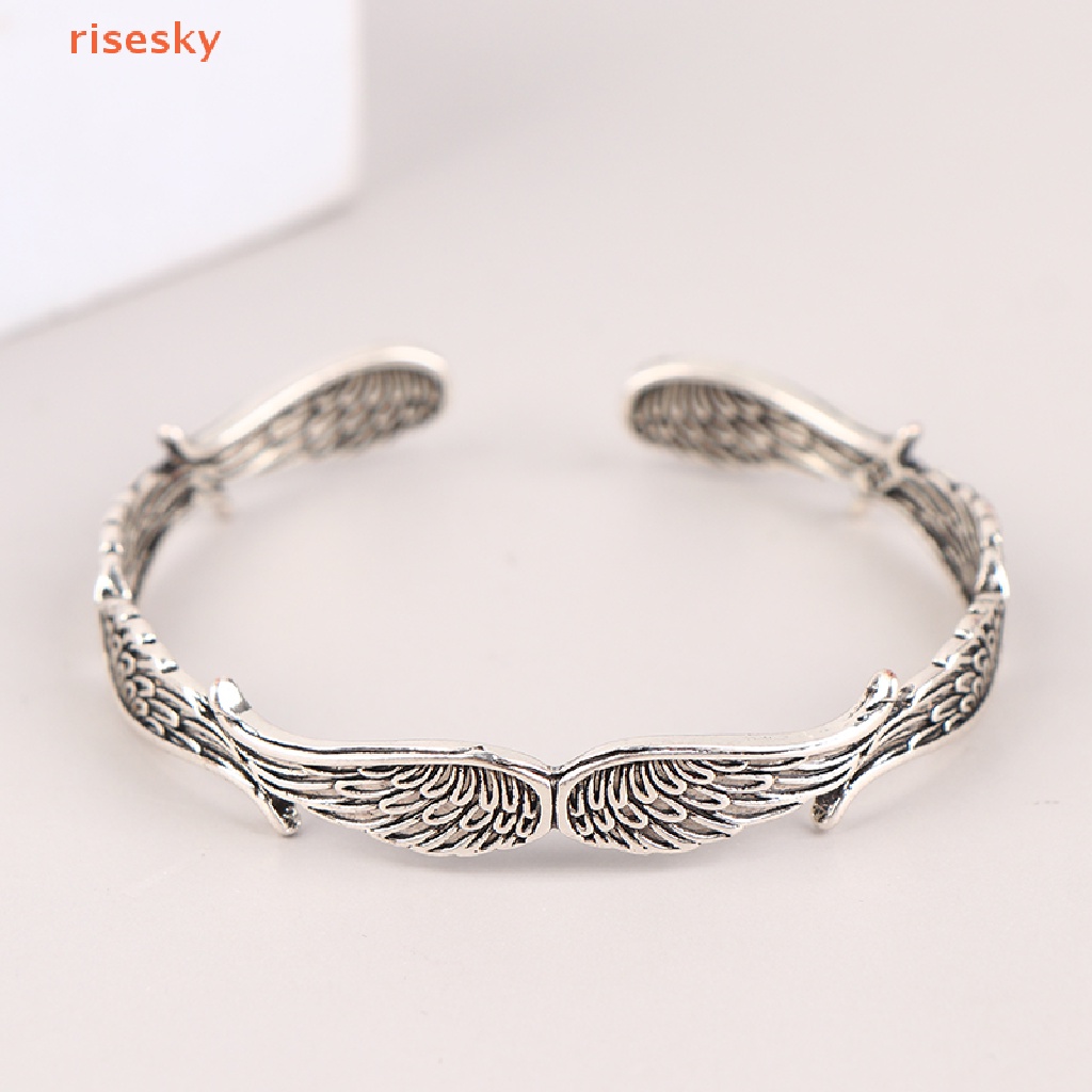 Vòng Tay Hở Hình Đôi Cánh Thiên Thần Bằng Kim Loại Phong Cách Retro Sáng Tạo Dành Cho Nam Nữ