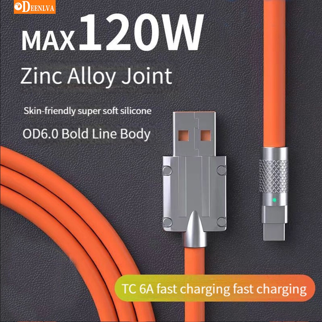 Super Fast Charge Cables 120W 6A Lighting/Type C Liquid Silicone Cable Quick Charge Micro USB Cable