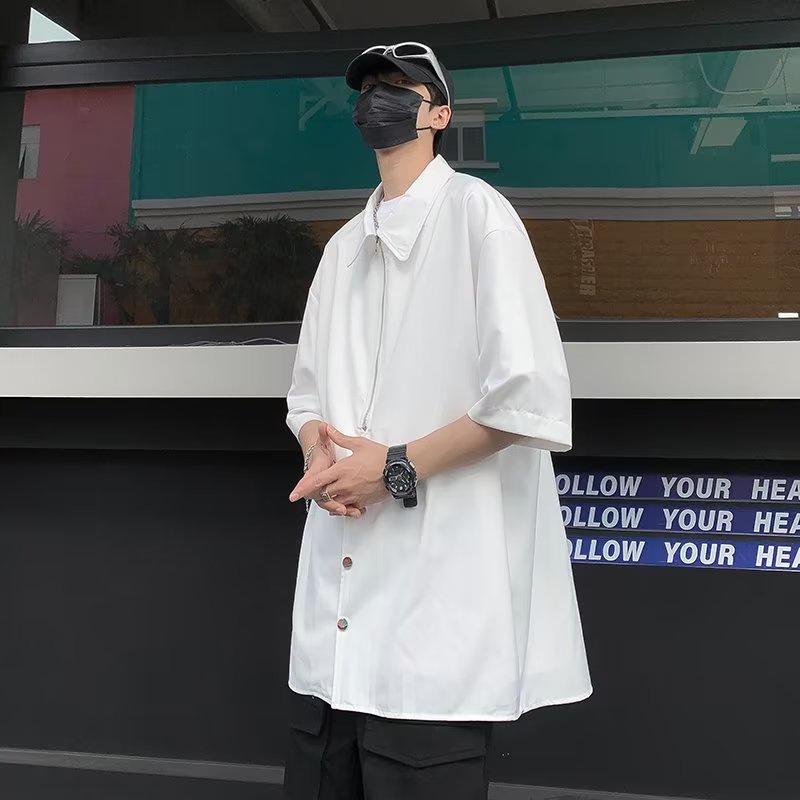 Áo Sơ Mi Đen Ngắn Tay Phong Cách Harajuku Nhật Bản Thời Trang Nam 2023