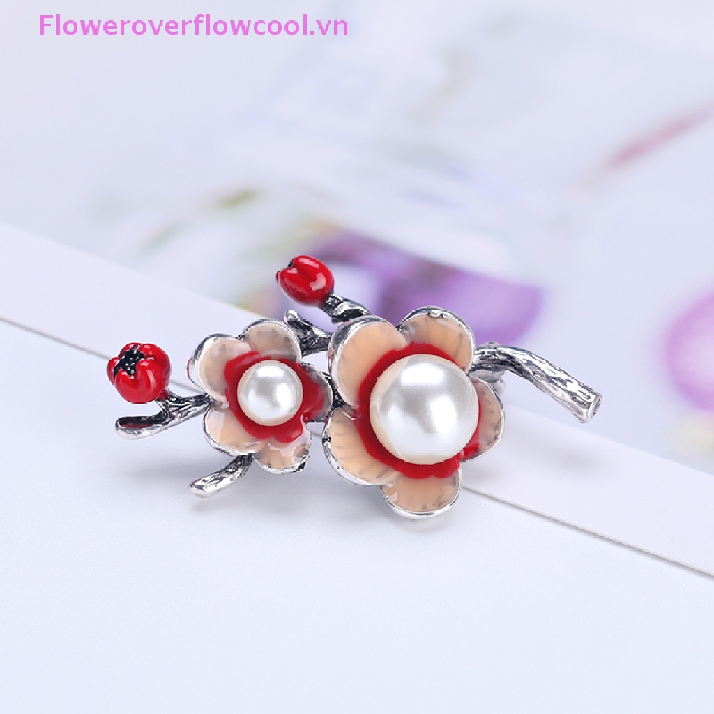 Ghim Cài Áo Hình Hoa Đính Ngọc Trai Tráng Men Thời Trang Cho Cô Dâu