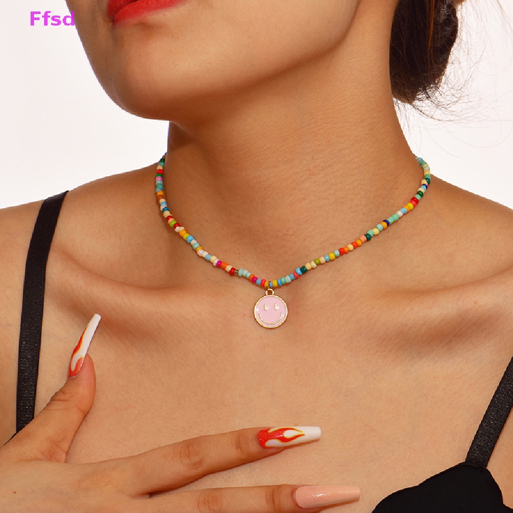 {Ffsd} Vòng cổ Chuỗi Hạt Mặt Cười Thả Dầu Tráng Men Dễ Thương Trang Sức Cho Nữ