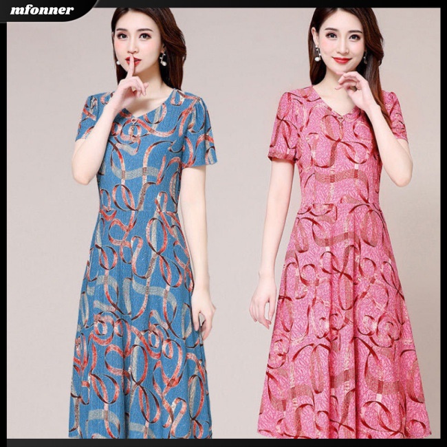 Đầm Hoa Tay Ngắn Cổ Chữ V Thời Trang Dành Cho Nữ