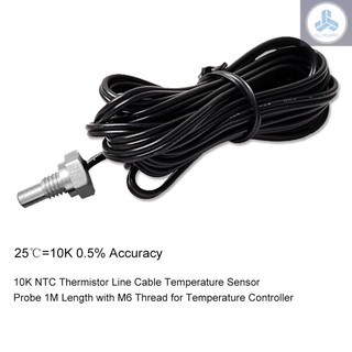 10K NTC Thermistor Line Cable Temperature Sensor Probe 1M Length with M6 Thread for Temperature Controller