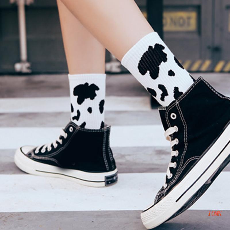 Xiangbao Tất Ống Lửng In Họa Tiết Bò Sữa Dễ Thương Phong Cách Harajuku Cho Nữ