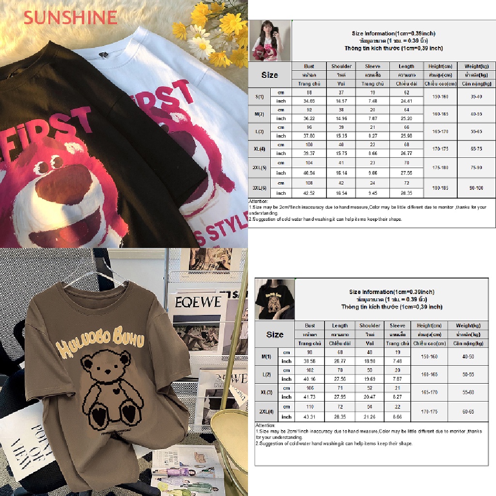 CAGJB Áo Thun phông Nữ Tay Ngắn In Hình Gấu Trẻ Trung Bông ngắn tay áo T-shirt Cartoon in thiết kế Sense Top