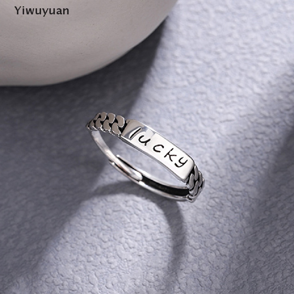 < Yiwuyuan > Nhẫn Hở Mạ Bạc 925 Khắc Chữ lucky Phong Cách hip hop Đơn Giản Thời Trang Hàn Quốc Cho Nữ