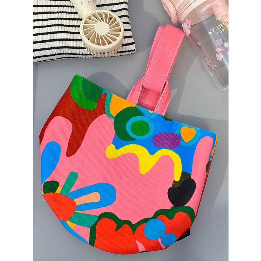 Túi Vải Đựng Hộp Cơm Trưa Sức Chứa Lớn In Họa Tiết Graffiti Phong Cách Nhật Bản Chất Lượng Cao