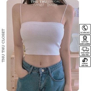 Áo croptop hai dây sợi bún, áo thun 2 dây ống ngang ngực ôm body dáng ngắn 2 lớp siêu đẹp