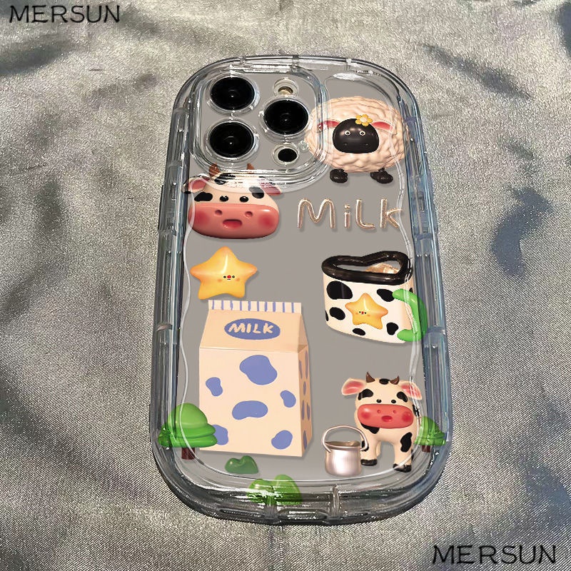✅Ốp Điện Thoại Mềm Trong Suốt Chống Sốc Hình Bò Sữa Cho Iphone 14 / 13 8P7 Xr / 12xs 11