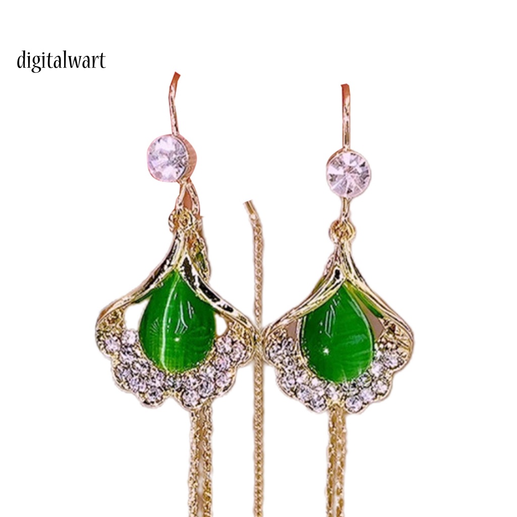 Kỹ Thuật Số| 1 Đôi Bông Tai Tua Rua Hình Lá Thẳng Đính Đá Lấp Lánh Không Gây Dị Ứng