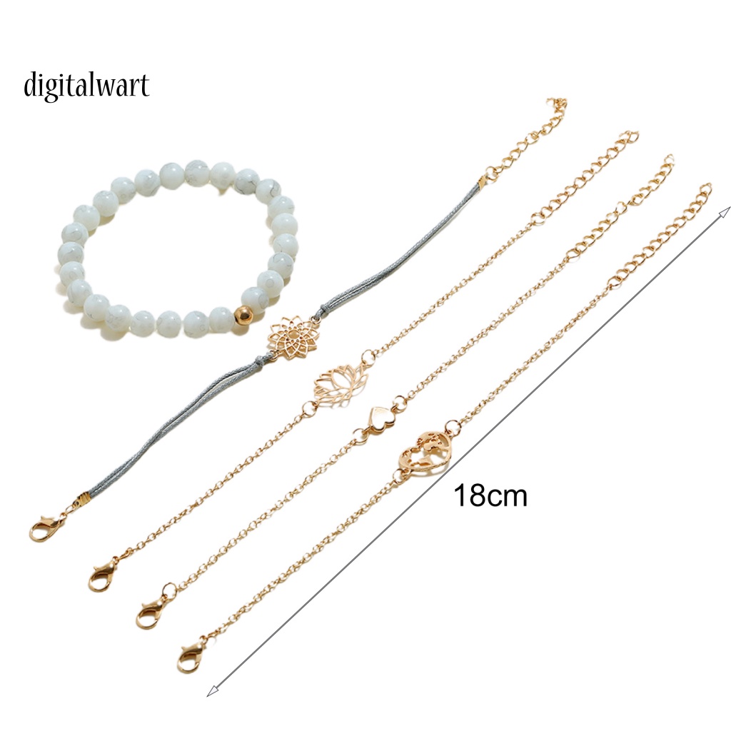 Kỹ Thuật Số| Set 5 Vòng Đeo Tay Họa Tiết Hoa Sen Rỗng Sáng Điều Chỉnh Được Cho Nữ