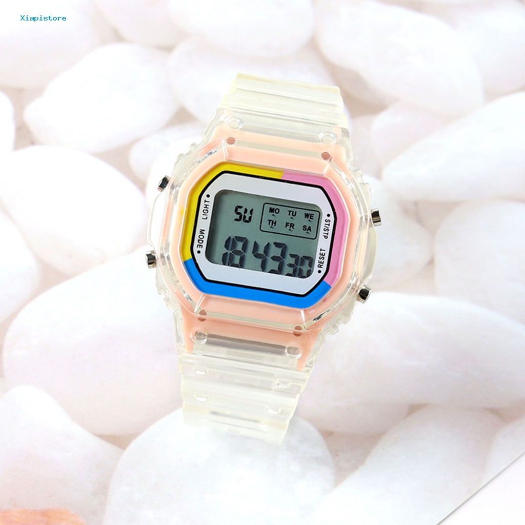 Đồng Hồ Đeo Tay Điện Tử Mặt Vuông Màu Cầu Vồng Chống Thấm Nước Thời Trang Cho Bé