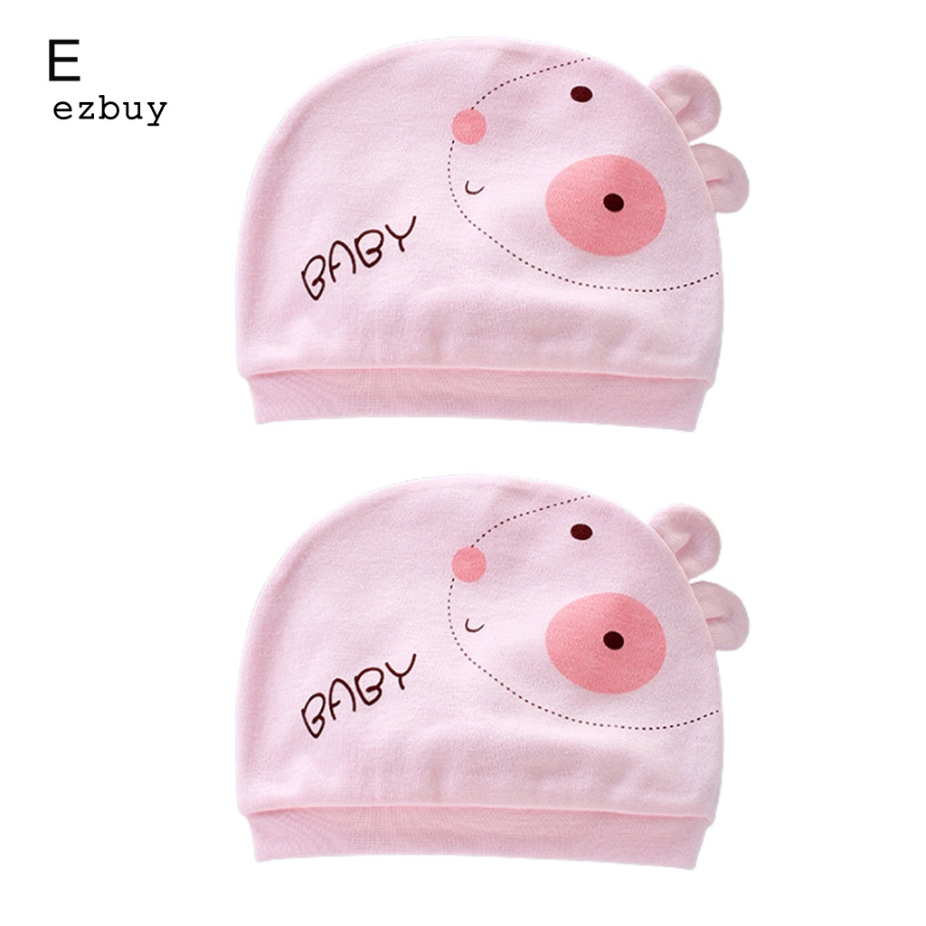 Set 2 Mũ Beanie Cotton Thoáng Khí Thoải Mái Họa Tiết Hoạt Hình Cho Bé Sơ Sinh