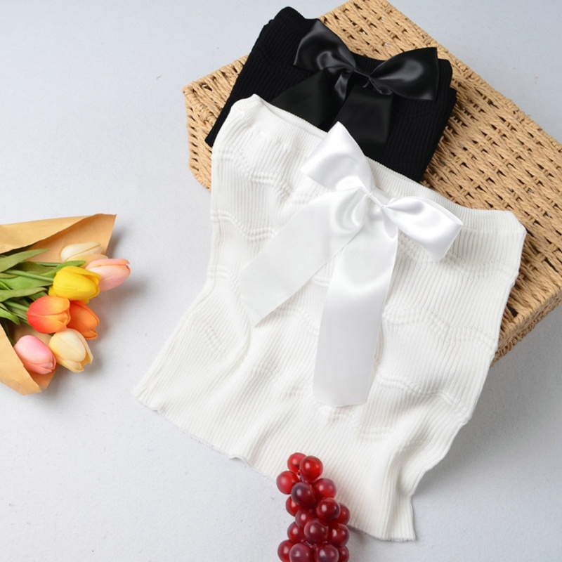 Áo Croptop Sát Nách Màu Trơn Đính Nơ Gợi Cảm