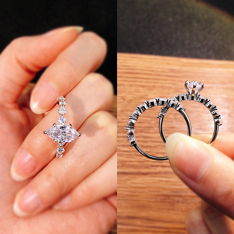 Set 2 Nhẫn Đính Đá Sang Trọng Phong Cách Hiện Đại Cho Nữ