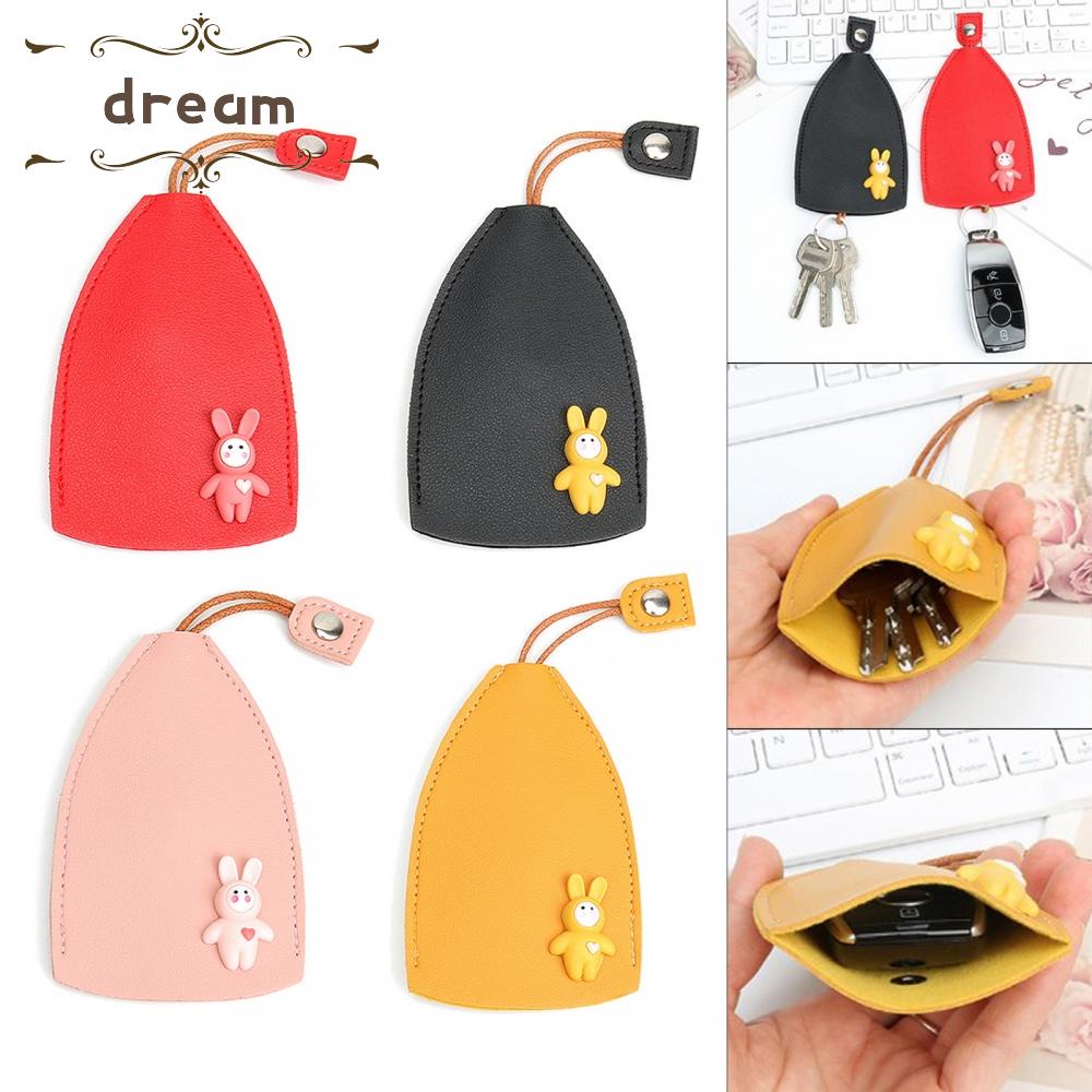【DREAMLIFE】4 PCS PU Leather Creative Pull Out Cute Large Capacity Car/Key Case/Car Keychain