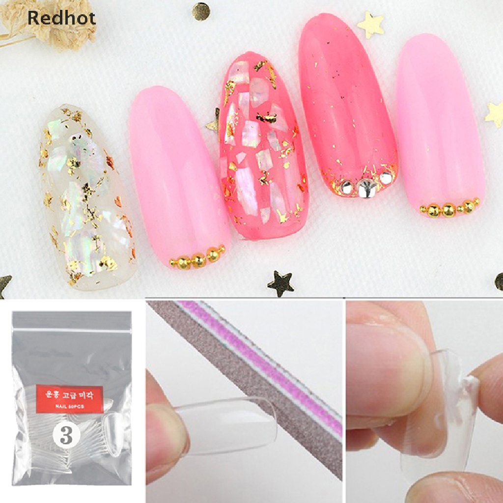 &lt; Redhot &gt; Hộp 50 Móng Tay Giả Trong Suốt Nhám Mờ Dạng Nhấn