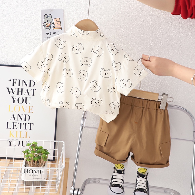 Oopsmile Bộ Áo Thun Tay Ngắn Kèm Quần Ngắn in Hình Gấu Dễ Thương Thời Trang Mùa Hè Cho Bé Sơ Sinh