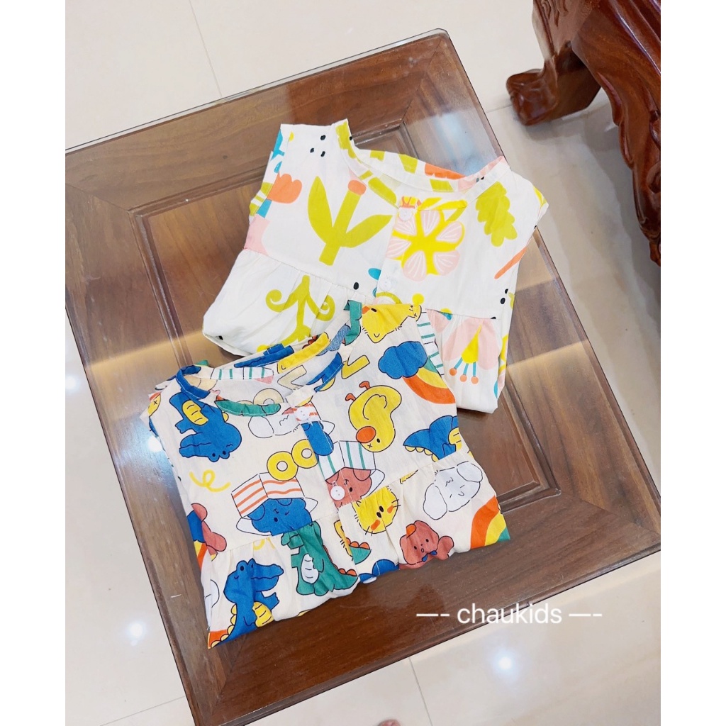 Váy sát nách vải lanh cực yêu cho bé gái mùa hè siêu cute