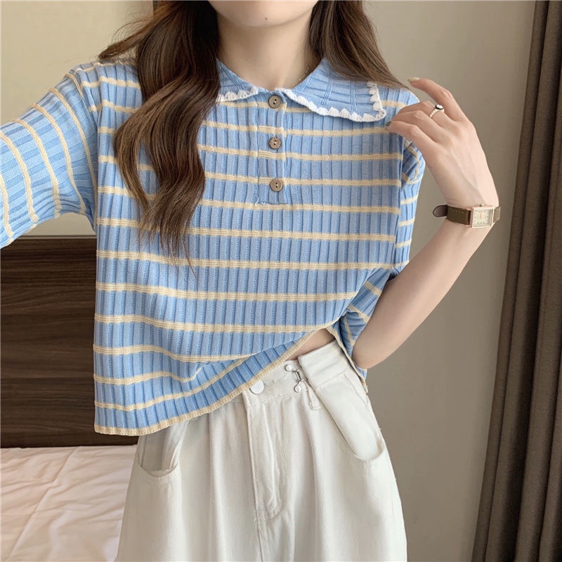 Áo polo Dệt Kim Tay Ngắn Màu Sắc Ngọt Ngào Thời Trang Mùa Hè 2023