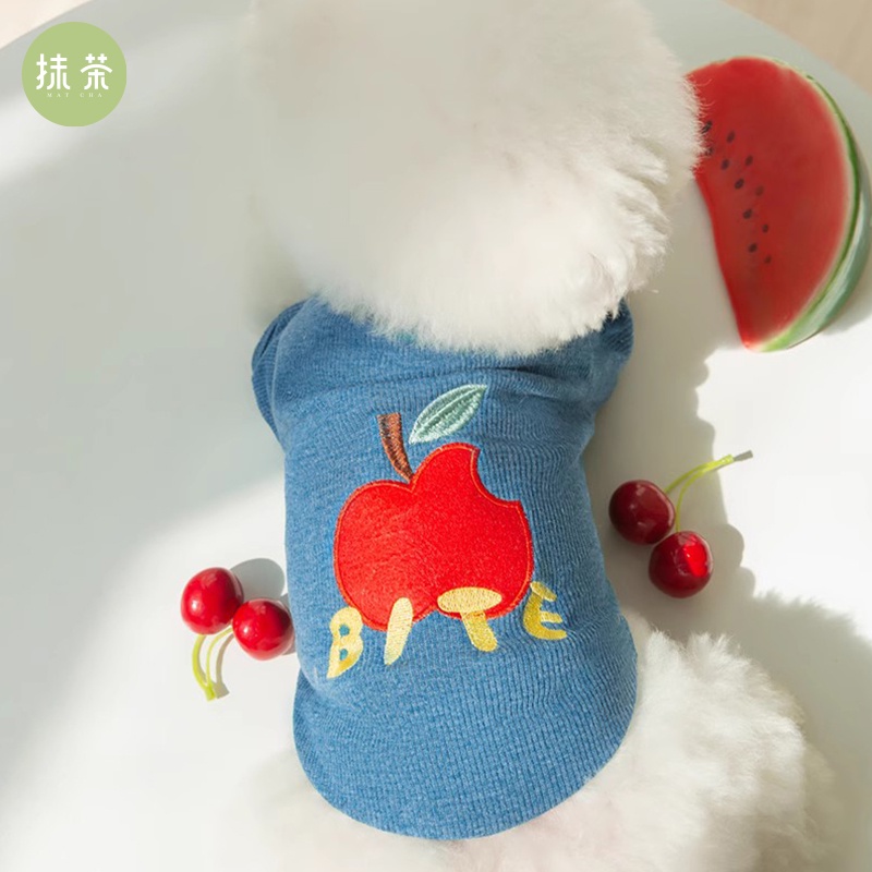 Quần áo thú cưng Matcha thú cưng quả táo đỏ Áo thun mùa xuân và mùa thu mỏng phần Teddy Bichon Pomeranian chó nhỏ chó mè