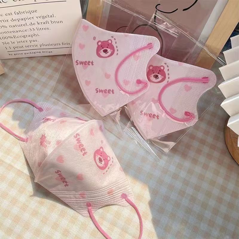 Khẩu trang má hồng/ gấu dâu mỏng mùa hè ba chiều 3D dùng một lần đóng gói riêng lẻ cho nữ trưởng thành