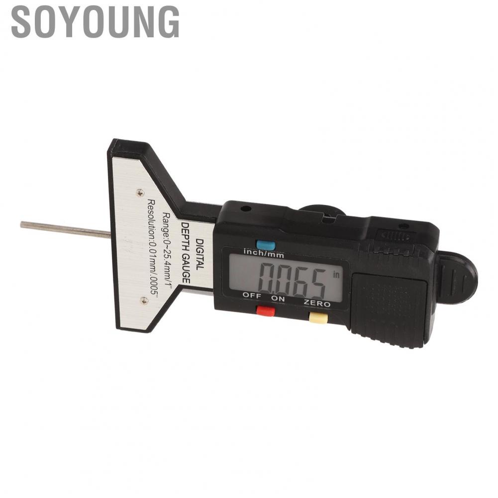 Soyoung Tyre Tread Depth Gauge  Easy To Read LCD Display Portable Measuring Tool Inch Mm Conversion High Accuracy for Cars Trucks