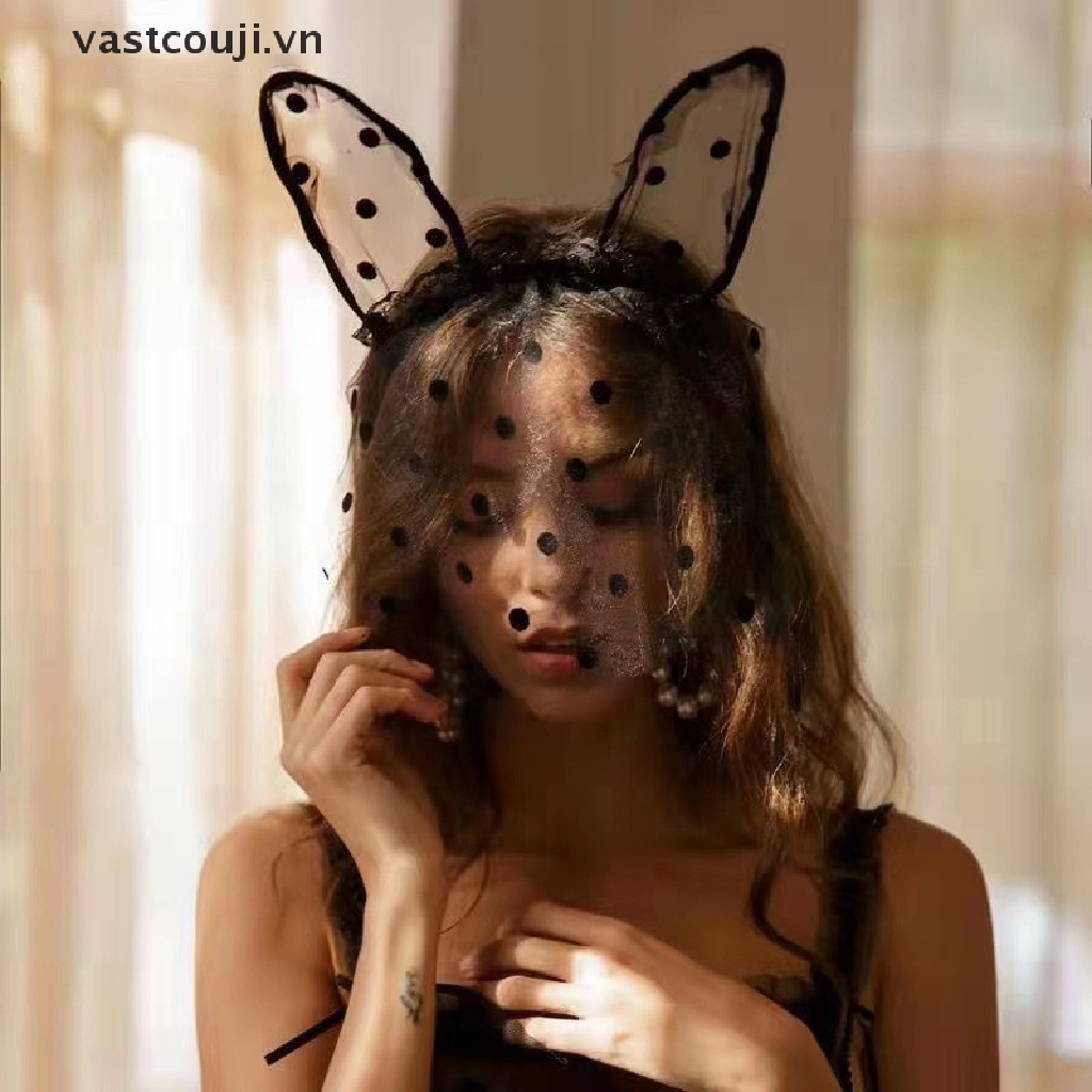 Băng Đô Tai Mèo Bằng Lưới Phối Ren Họa Tiết Chấm Bi Dùng Hóa Trang Tiệc Halloween