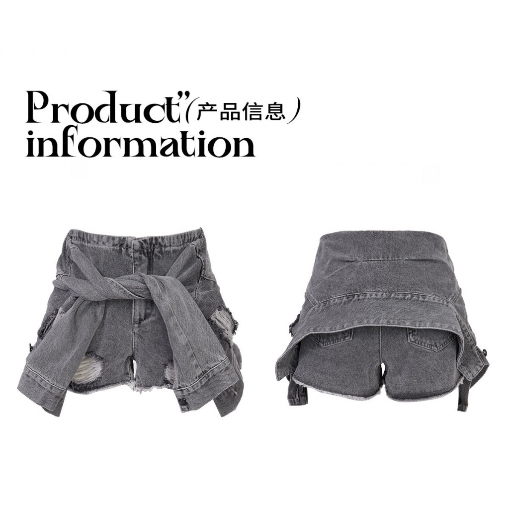 Eye Quần Short Jean Rách Mặc Ngoài Trời Giả Hai Mảnh Màu Xám Ngọt Ngào Thời Trang Mùa Hè Less GXM8