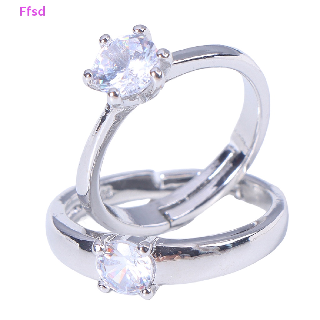 1 Cặp Nhẫn Đính Hôn Đính Đá Cổ Điển Có Thể Điều Chỉnh Kích Thước