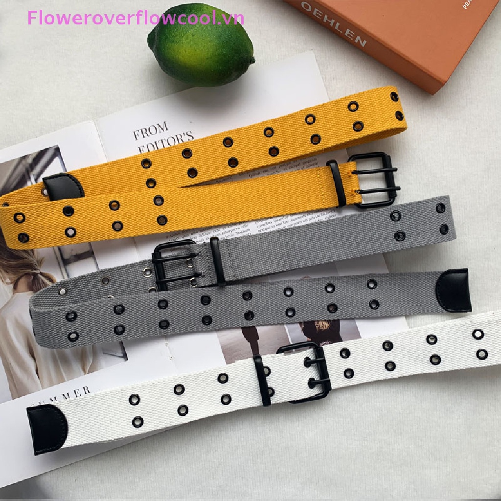Thắt Lưng Vải Canvas Phối Hai Hàng Nút Lỗ Phong Cách Harajuku Mới Cho Nam Và Nữ