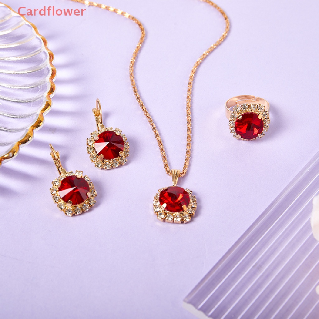 1 Bộ Trang Sức Gồm Vòng cổ + Nhẫn + Bông Tai Pha Lê Tròn Nhiều Màu Phong Cách Hàn Quốc Thời Trang Cho Nữ