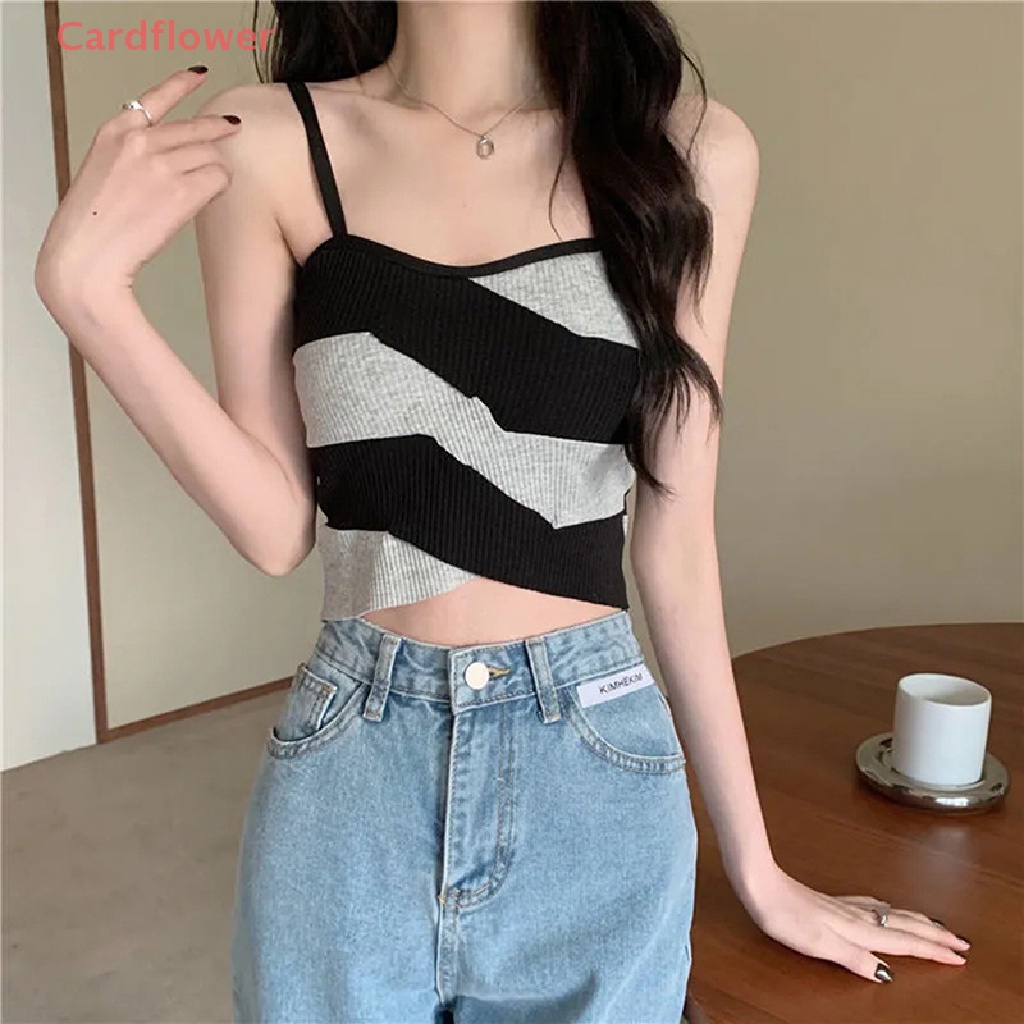 < Cardflower > Áo Crop Top Phong Cách Hàn Quốc Gợi Cảm Đơn Giản Dễ Phối Đồ Thời Trang Mùa Hè Mới Phổ Biến Cho Nữ