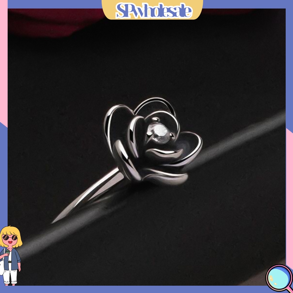 <SPwholesale> Nhẫn Mạ Bạc Hình Hoa Đính Đá Thời Trang Cho Nữ