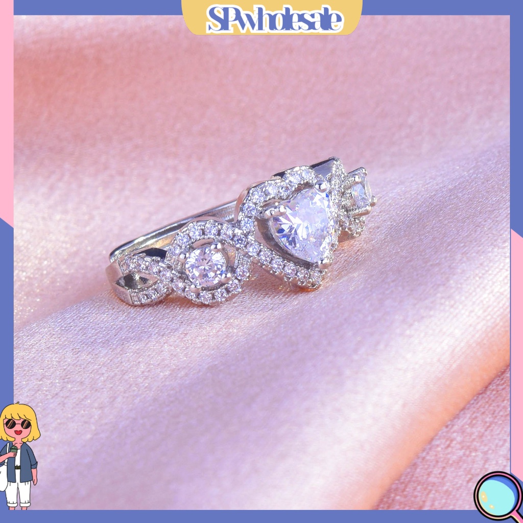 <SPwholesale> Nhẫn Đính Hôn Dạng Hở Không Phai Màu Đính Đá Bằng Đồng