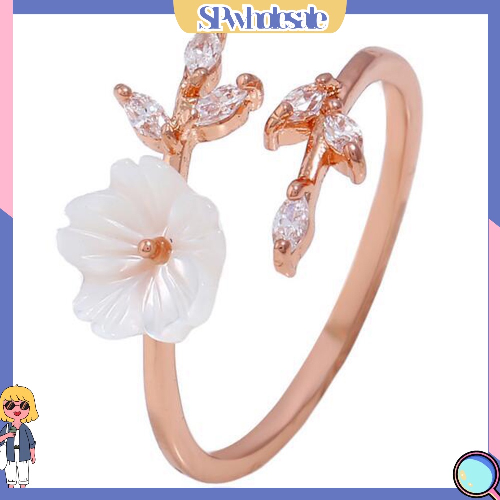 <SPwholesale> Nhẫn Hợp Kim Hở Hình Cành Hoa Vỏ Sò Đính Đá Thời Trang Cho Nữ