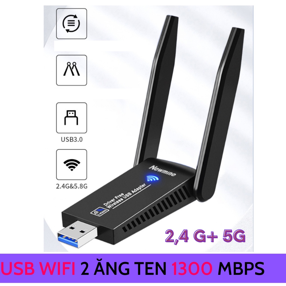 [Hỏa Tốc] USB Thu WiFi 1300 mbps 2 râu nâng cấp WiFi lên 5G cho pc laptop hút wifi mạnh, kích wifi thu tốt hơn | BigBuy360 - bigbuy360.vn