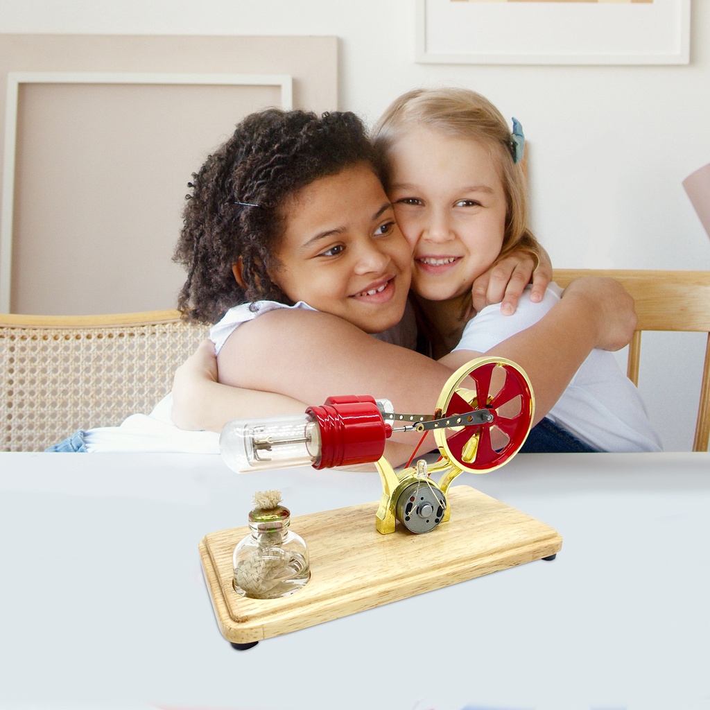 Mô Hình Động Cơ Stirling Phát Điện Không Khí Nóng Với Đèn LED Thiết Kế Bánh Đà Thí Nghiệm Khoa Học Đế Gỗ Giáo Dục Cho Giáo Viên