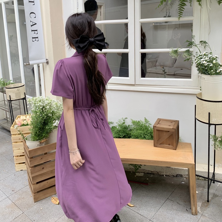 SUXI Đầm Midi Tay Ngắn Dáng Ôm Màu Sắc Đơn Giản Thời Trang Mùa Hè Xinh Xắn Cho Nữ