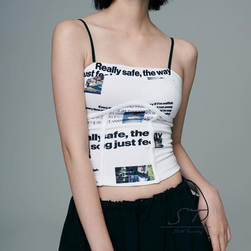 Áo Hai Dây Cổ Vuông In Họa Tiết Chữ Thời Trang CY03 Cho Nữ