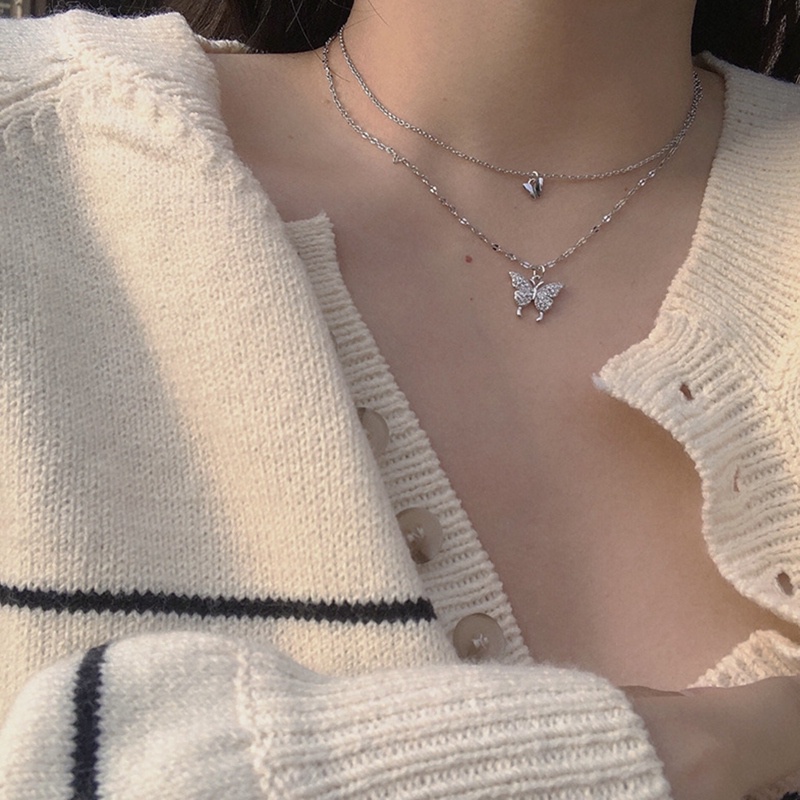 Vòng Cổ Choker Hai Lớp Mặt Hình Bướm Đính Đá Thời Trang Cho Nữ