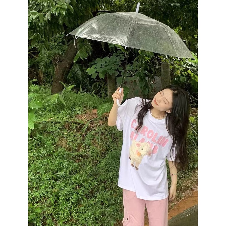 Áo Thun 100% cotton Màu Đen Dáng Rộng In Họa Tiết Xinh Xắn Thời Trang Mùa Hè Cho Nữ 3619