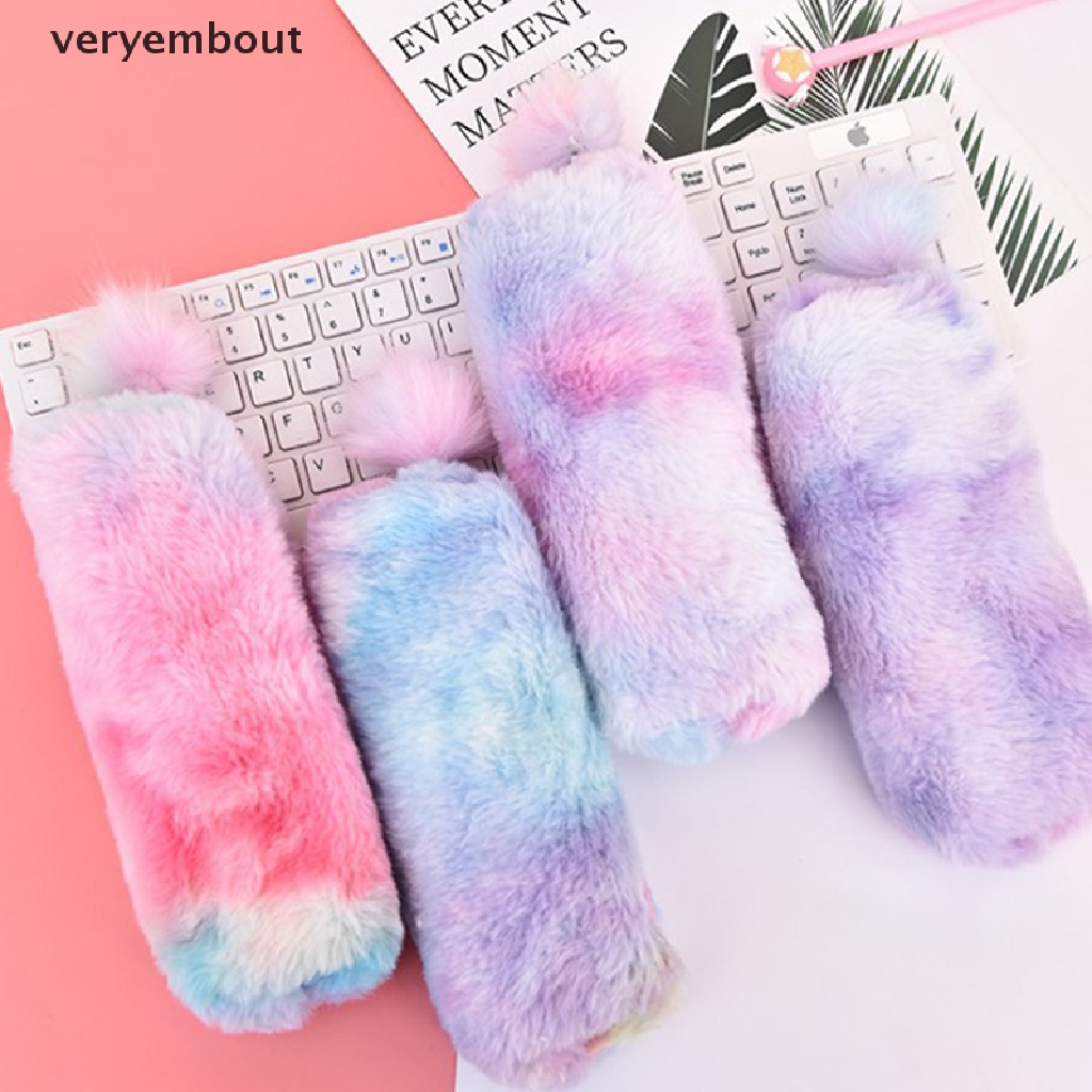 Túi Đựng Bút Phối Lông Màu Sắc Gradient Đáng Yêu